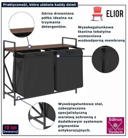Kosz na pranie czarny z dwoma przegrodami i półką brązowy dąb S5-N09
