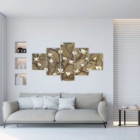 Obraz - Białe magnolie na murze kamiennym (125x70 cm)