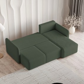 Masseno Narożnik SUVINO z funkcją spania i pojemnikiem na pościel Narozniki L, Rozkładana sofa - Zielony, QUELLE 37