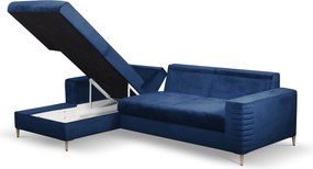 Masseno Narożnik GRIFO z funkcją spania i pojemnikiem na pościel Narozniki L, Rozkładana sofa - Niebieski, VELLUTO NAVY 25
