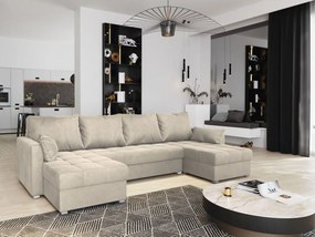 Masseno Narożnik NAKO z funkcją spania i pojemnikiem na pościel Narozniki U, Rozkładana sofa - Kremowy, MONOLITH 04