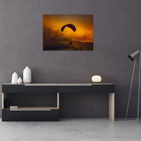 Obraz na szkle - spadochroniarz o zachodzie słońca (70x50 cm)