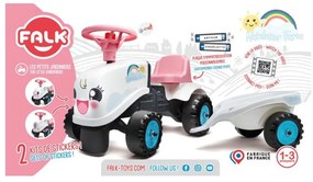 Falk traktorek rainbow biały z przyczepką od 1 roku