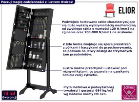 Czarne wysokie lustro ze schowkiem - Wioma