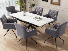 Zestaw 6 tapicerowanych krzeseł z weluru z metalowymi nogami - Szary