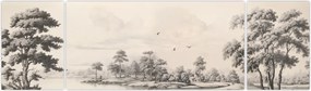 Obraz - Rysunek krajobrazu w stylu vintage (170x50 cm)