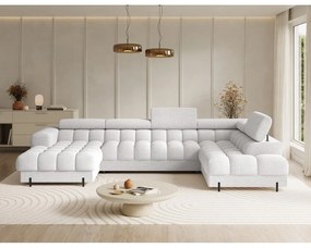 Kremowy rozkładany narożnik z materiału bouclé (prawostronny/w kształcie litery U) Feraria – ELTAP