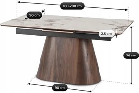 Zestaw Stół Rozkładany Ceramiczny LIZBONA 160-200 cm Biały Marmur/Orzech i 4 Krzesła Tapicerowane GRENADA Kremowe