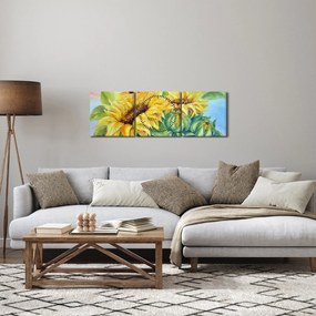 Obraz kwitnących słoneczników (z zegarem) (90x30 cm)