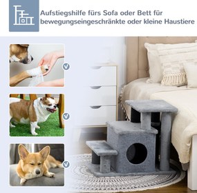 PawHut Drapak dla kotów schodki z piłką i domkiem regulowana wysokość czarno-szary 60x40x66cm | Aosom PL