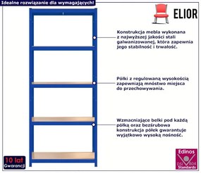 Niebieski regał metalowy z 5 półkami - Ulevis 3X