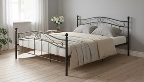 Czarne łóżko metalowe z zagłówkiem 180x200 cm E3-B75