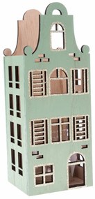 Drewniany świecznik ze szkłem Domek jasnozielony,10 x 26 x 9 cm