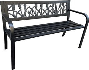 Czarna ławka ogrodowa LISSA ze stalowymi nogami szerokość 124 cm