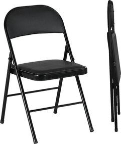 HOMCOM Składane krzesła zestaw 2 sztuki skóra ekologiczna metalowa rama do 120 kg czarne | Aosom PL