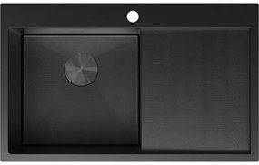 Mexen Exar zlewozmywak stalowy 1-komorowy z ociekaczem lewy 780 x 480 mm, czarny HC - 6433781010L-70HC