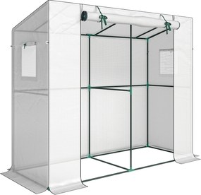 Outsunny Mini szklarnia, szklarnia przyścienna z rolowanymi drzwiami i oknami siatkowymi, odporna na UV, dla kwiatów, sadzonek, roślin, Biała