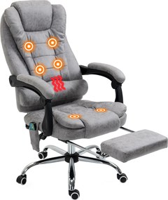 Vinsetto Fotel biurowy z masażem, ergonomiczny fotel biurowy z funkcją leżenia i ogrzewania, pilot, szary
