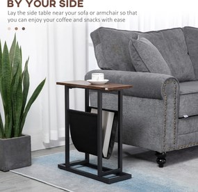 HOMCOM Stolik pomocniczy, stolik nocny, smukła konstrukcja, z kieszenią na materiały, stal, ciemnobrązowy+czarny, 49 x 19 x 55 cm