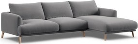 Szary aksamitny narożnik (prawostronny/z szezlongiem) Naomi – Micadoni