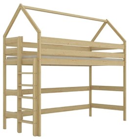 Łóżko domek na antresoli TOBI 1 160x80 sosna naturalna lakierowana  KOCOT KIDS