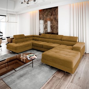 Masseno Narożnik CASONE z funkcją spania i pojemnikiem na pościel Narozniki U, Rozkładana sofa - Żółty, MONOLITH 48