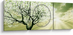 Obraz drzewa na łące (z zegarem) (90x30 cm)