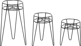 Stojaki na kwiaty Outsunny zestaw 3 metalowych stojaków na rośliny kwietniki uchwyt na doniczkę podstawka pod doniczkę Ø16 cm kolor czarny