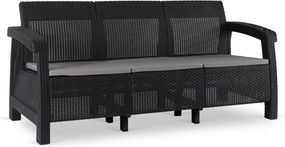 Sofa ogrodowa 3-osobowa Flint, technorattan czarny