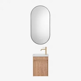 Zestaw Wiszących Mebli Łazienkowych Zintegrowany Z Umywalką Narek Popielaty Brąz & Owalna Osłona Led I Przeciwmgielna - Sklum