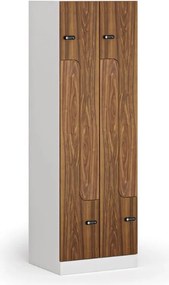 Metalowa szafka ubraniowa S1 Z, 4-drzwiowa, 1850 x 600 x 500 mm, zamek mechaniczny z kodem, drzwi laminowane, orzech