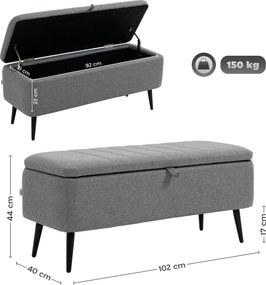 Tapicerowana Ławka HOMCOM z Miejscem do Przechowywania w Optyce Lnu z Nogami ze Stali 102 x 40 x 44 cm, Szary