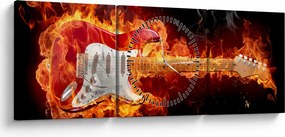 Obraz - Gitara w płomieniach (z zegarem) (90x30 cm)