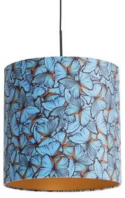 Lampa wisząca z abażurem welurowym z motywem motyli w kolorze złotym 40 cm - Combi klasyczny/Antyczny Oswietlenie wewnetrzne