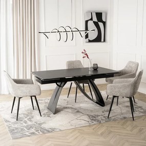 Stół Rozkładany Prostokątny DEVON 160-220 cm Ceramiczny Czarny Marmur/Czarny Glamour