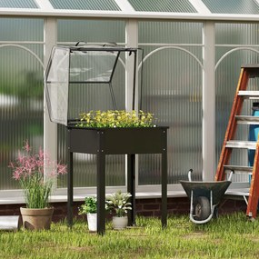 Outsunny Wysoki grządek z dachem szklarniowym, Podwyższona skrzynka na rośliny z otworami drenażowymi, 60 x 60 x 120 cm, Czarny