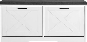 Ławka na Buty Wejściowa SucceBuy 100x30.5x47.5 cm, Ławka do Przechowywania z Składanymi Szufladami, Poduszka i Składane Drzwi, 199,6 kg, Wąska Szafka na Buty