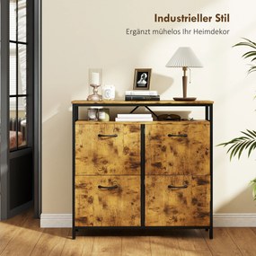 HOMCOM Szafka na buty z 4 składanymi szufladami, smukły design, otwarta półka, dla 12-20 par butów, stal, brązowy