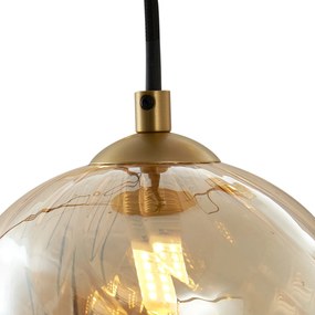 Lampa wisząca w stylu Art Deco złota z bursztynowym szkłem - Jia ArtDeco Oswietlenie wewnetrzne