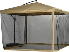 Outsunny Parasol Ogrodowy z Moskitierą - Korbka, Otwór Wentylacyjny, 296x296x272cm, Biało-Czarny - Ochrona przed Owadami