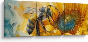 Obraz - Pszczoła, akwarela (z zegarem) (90x30 cm)