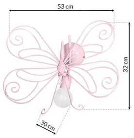 Kinkiet MOTYL 2 PINK 1xE27, motyl, różowy, dla dziewczynki