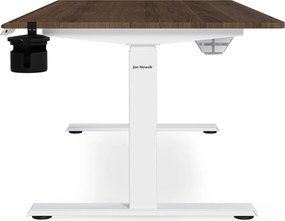 Biurko elektryczne z regulacją wysokości ergonomiczne białe/orzech,1600x800 mm: ARIA