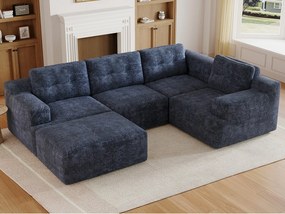 Elastyczna sofa modułowa - całkowita konstrukcja z pianki - brak konieczności montażu - tkanina z szenili - niebieski