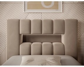 Jasnobrązowe tapicerowane łóżko jednoosobowe ze schowkiem ze stelażem 90x200 cm Lamica – ELTAP