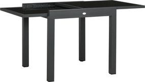 Outsunny Stół ogrodowy, stół do jadalni na taras z rozkładanym blatem, stolik balkonowy z blatem ze szkła, czarny, 160 x 80 x 75 cm