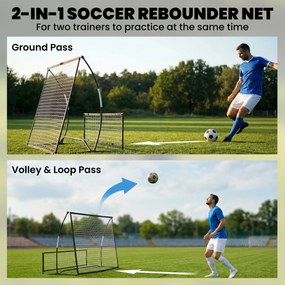 SPORTNOW Rebounder piłkarski, 2-w-1 Dwustronny Składany Rebounder z Siatką, 200 x 94 cm, Czarny | Aosom PL