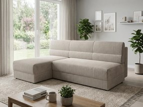 Rozkładana dwustronna sofa narożna w kształcie L TAVERO SLIM 201x140 cm, jasnobeżowa