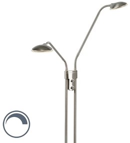 Nowoczesna stalowa lampa podłogowa z lampką do czytania i zintegrowaną diodą LED - Eva