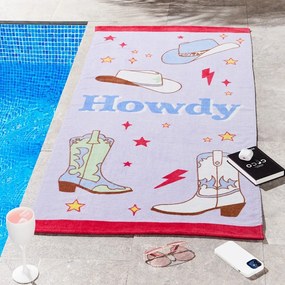 Fioletowy bawełniany ręcznik plażowy frotte 76x160 cm Howdy Cowgirl – Sassy B